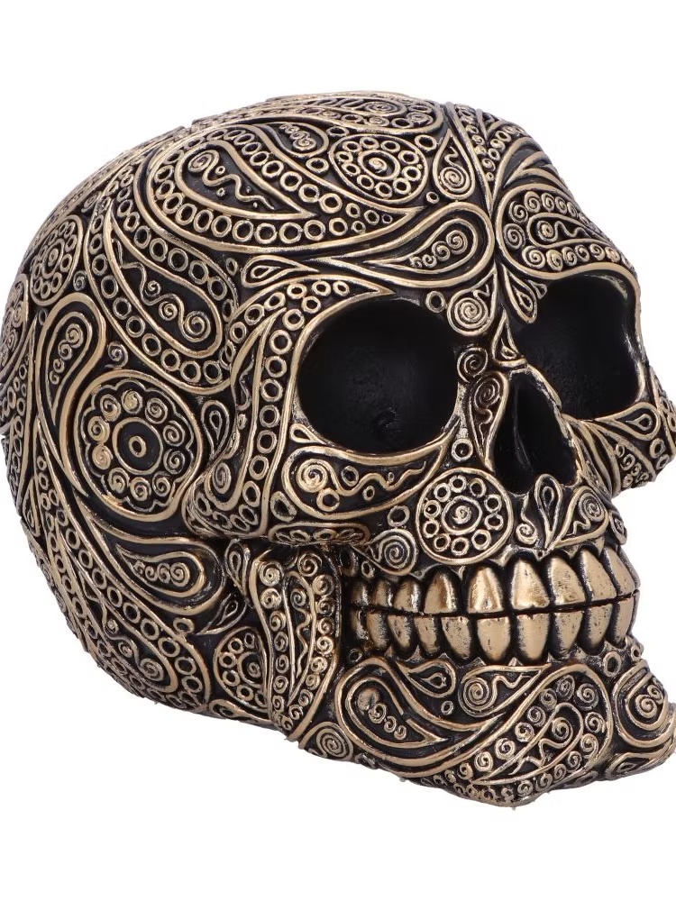 Ornate black and antique-gold decorative skull
